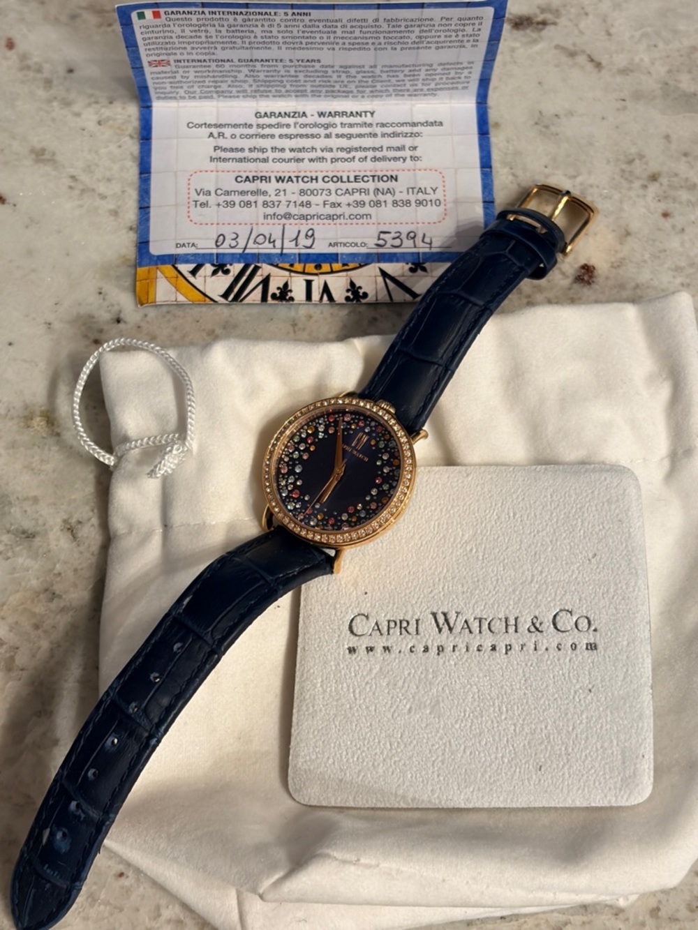Women's Navy Blue Crystal Dial Leather Strap Watch from Capri Watch - Picture 6 of 7